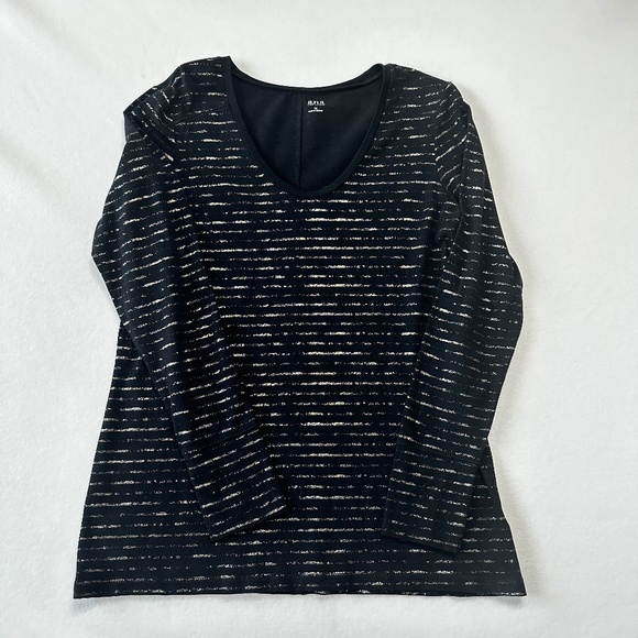ANA A New Approach Women’s Black Long Sleeve Gold Metallic Stripe T-Shirt Size M - Picture 1 of 6